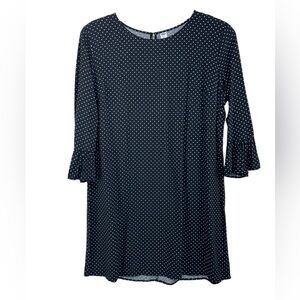 Old Navy Black White Micro Dot Shift Dress Ruffle Bell Sleeves Womens XL